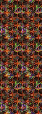 Soyut etnik raster çizim kalıbı. Kabile sanatı boho baskısı, klasik çiçek arkaplanı. Arkaplan dokusu, duvar kağıdı, kahverengi ve siyah renkli çiçek teması.