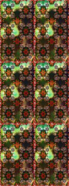 Modern çiçek arkaplanı. Moda baskıları için zarif bir şablon. Parlak renkli çiçekleri ve kahverengi ve gri renkli yaprakları olan şaşırtıcı, pürüzsüz çiçek deseni. Halk stili.