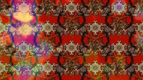 Çiçeksel fantezi tasarımı ve parlak bir arka plan çizimi. Düz Çiçek Elementleri Tasarımı. Renkli Bahar Teması çizim şablonu.