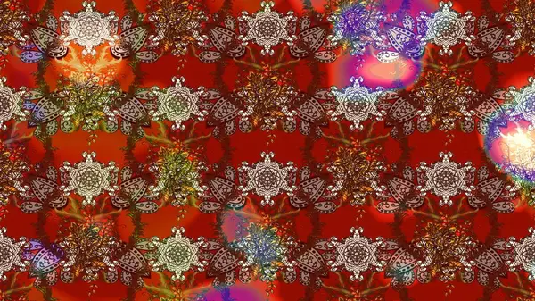 Üzerinde gelincikler ve vadi zambakları olan renkli çiçek desenli nakış deseni. Tekstil tasarımı için kırmızı ve kahverengi renkli geleneksel halk çiçekleri..