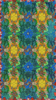 Şirin çiçekli kusursuz desen ve yeşil renkli yapraklar, suluboya çiçek deseni, duvar kağıdı, kart ya da kumaş için fayanslı. Raster illüstrasyonu.