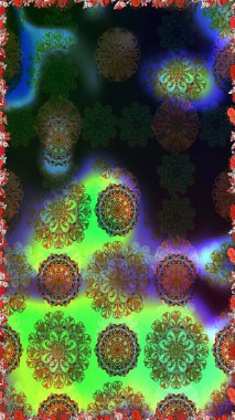 3 boyutlu çiçekler, pürüzsüz. Raster illüstrasyonu. Yeşil ve gri renklerde.