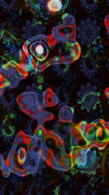 Çiçekli karalama şeklinde Raster çiçek deseni. Nazik, narin çiçek arkaplanı. Siyah ve mor renkte çiçekler.