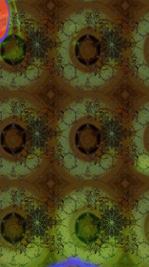 Tekstil için suluboya eskiz deseni. Şirin çiçekli, desenli, yeşil ve kahverengi renkli renkli bir eskiz deseni. El çizimi çiçek çizimi deseni (fayans)).