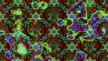 Yeşil ve kahverengi renkli çiçekler. Hediye ambalaj kağıdı, tebrik kartları, posterler ve pankart tasarımı. Raster düz çiçek çizim deseni.