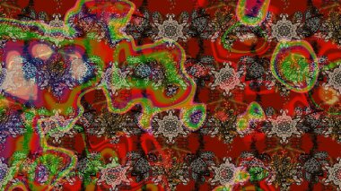 Parlak çiçekli halı deseni kahverengi ve kırmızı renklerde..