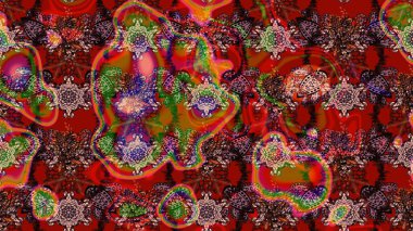 Raster illüstrasyonu. Suluboya, elle çizilmiş. Kırmızı ve kahverengi renkte yaprakları olan yabani çiçekler. Taslak arkaplan deseni.