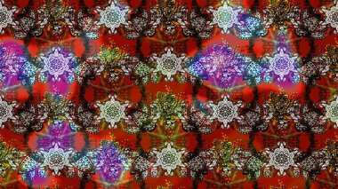 Raster Çiçek İllüstrasyonu 'nun şirin tekstili. Kahverengi ve kırmızı renkte etnik çiçeklerle süslenmiş zarif bir eskiz..