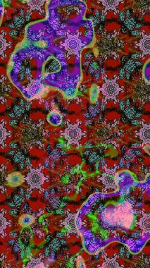 Çizim çiçek deseni duvar kâğıdı olarak kullanılabilir. Kırmızı ve kahverengi renkte çiçekler. Raster illüstrasyonu.