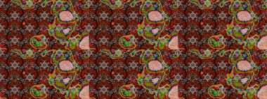 Süslü kumaş deseni. Raster illüstrasyonundaki çiçek desenli çizim. Renkli Bahar Teması eskiz kalıbı. Düz Çiçek Elementleri Tasarımı.