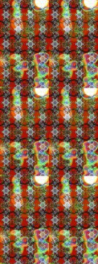 Raster illüstrasyonu. Çiçek desenli çizim. Gri ve kahverengi renkli Asya tekstili.