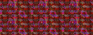 Raster deseni. Bahar çiçekleri dallı desen, kahverengi ve kırmızı renkler çiçekli siluet.