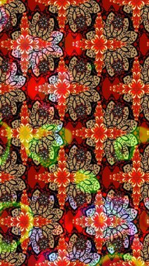 Kırmızı ve siyah renkte çiçekler. Renkli Bahar Teması eskiz kalıbı. Sevimli çiçek raster deseni. Düz Çiçek Elementleri Tasarımı.