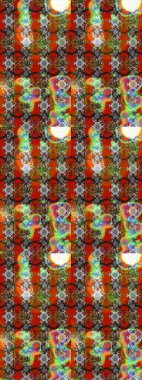 Raster illüstrasyonu. Çiçek desenli çizim. Gri ve kahverengi renkli Asya tekstili.