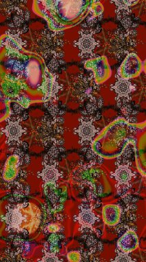 Küçük çiçekteki sevimli çiçek deseni. Raster illüstrasyonu. Kahverengi ve kırmızı renkte çiçekler.