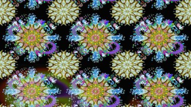 Raster illüstrasyonundaki çiçek desenli çizim. Renkli Bahar Teması eskiz kalıbı. Süslü kumaş deseni. Düz Çiçek Elementleri Tasarımı.