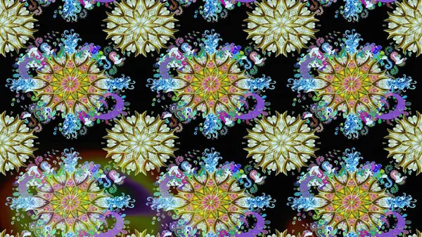 Raster illüstrasyonundaki çiçek desenli çizim. Renkli Bahar Teması eskiz kalıbı. Süslü kumaş deseni. Düz Çiçek Elementleri Tasarımı.