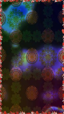 İşlemeli çiçekli, dikişsiz desen. Parmak izi, kumaş, duvar kâğıdı, tekstil için raster dokusu. Renkli grunge soyut arkaplanı colokahverengi ve gri çiçeklerle zenginleştirir.