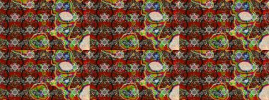 Küçük kahverengi ve kırmızı çiçekli oldukça eski bir besin torbası deseni. Millefleur 'lar. Tekstil, kumaş, kapaklar, duvar kağıtları, baskı, paket, koleksiyon defteri, örgü, dekupaj için çiçek arkaplanı..