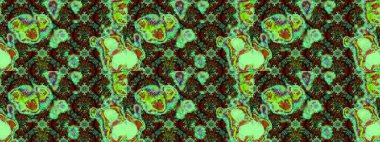 Çiçekli karalama şeklinde Raster çiçek deseni. Yumuşak, bahar çiçekli arka plan. Yeşil ve kahverengi renkte çiçekler.