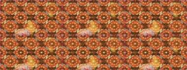 Kahverengi ve turuncu renklerde grafiksel, modern, pürüzsüz desen. Kusursuz çiçek deseni. Kusursuz raster arka plan. Duvar kâğıdı barok, İspanyol kumaşı.