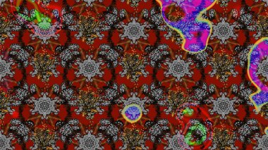 Soyut etnik raster çizim kalıbı. Kabile sanatı boho baskısı, klasik çiçek arkaplanı. Arkaplan dokusu, duvar kağıdı, gri ve kırmızı renkli çiçek teması.