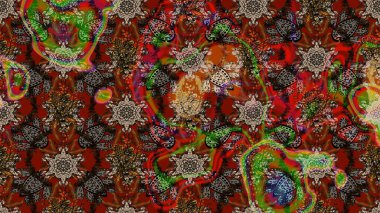 Raster illüstrasyonundaki çiçek desenli çizim. Kahverengi ve kırmızı renkte çiçekler. Renkli Bahar Teması eskiz kalıbı. Düz Çiçek Elementleri Tasarımı.