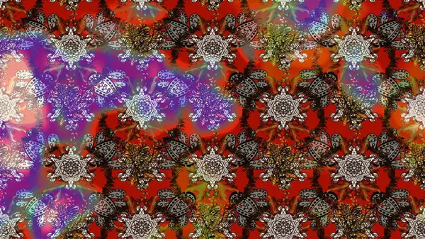 Raster illüstrasyonu. Tropik çiçek desenleri. Kahverengi ve kırmızı renkte çiçekler.