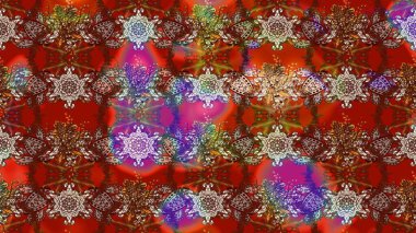 Çiçeksel çizim kalıbının yansıması. Vadinin çiçekleri kahverengi ve kırmızı renklerde.