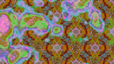 Küçük yeşil ve kahverengi çiçeklerle oldukça eski bir besin torbası deseni. Tekstil, kumaş, kapaklar, duvar kağıtları, baskı, paket, koleksiyon defteri, örgü, dekupaj için çiçek arkaplanı..