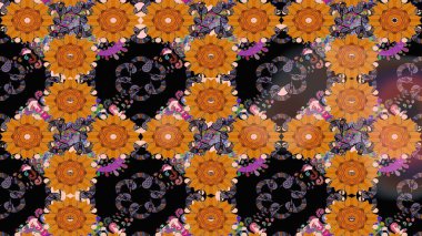 Düz Çiçek Elementleri Tasarımı. Zentangle soyut çiçekleri. Renkli Bahar Teması eskiz kalıbı. Güzel kumaş deseni. Raster illüstrasyonu. Çiçek tozu..