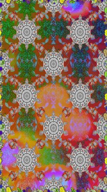 Renkli Bahar Temalı Kusursuz Arkaplan. Çiçek deseni. Raster kusursuz. Güzel kumaş deseni. Düz Çiçek Elementleri Tasarımı.