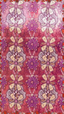 Düz Çiçek Elementleri Tasarımı. Raster Modaya uygun kumaş deseni. Renkli Bahar Temalı Kusursuz Arkaplan. Pembe ve mor renkli şirin çiçek deseni.