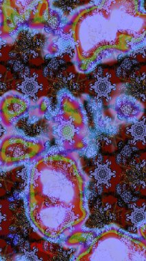 Eskiz arkaplan modeli. Raster - stok. Yapraklı çiçekler ve mavi ve mor renkli papatya çiçekleri..