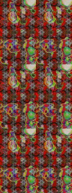 Çok kahverengi ve kırmızı zarif küçük çiçekler ve kahverengi ve kırmızı renkli komik böcekler, raster desen, illüstrasyon.