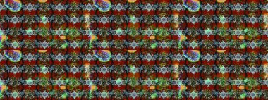 Raster illüstrasyonundaki çiçek desenli çizim. Kırmızı ve kahverengi renkte çiçekler. Renkli Yaz Temalı eskiz kalıbı. Düz Çiçek Elementleri Tasarımı.