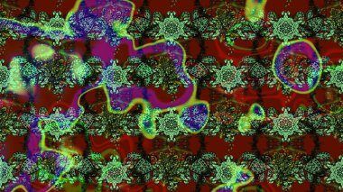 Raster çiçek desenleri çiziyor. Vadinin çiçekleri yeşil ve kırmızı renklerde.