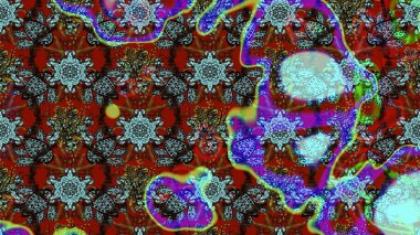 Parlak çiçekli kolaj çiçekleri kahverengi ve mavi. Çiçekli zambakların eskiz geçmişi. Çiçek tasarımı için inanılmaz kolaj cennet tarzı..