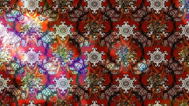 Parlak renkli çiçekleri ve kahverengi ve kırmızı renkte yaprakları olan harika bir çiçek deseni. Moda baskıları için zarif bir şablon. Modern çiçek arkaplanı. Halk stili.