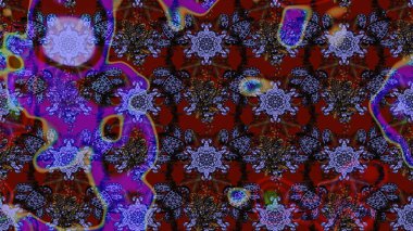 Raster illüstrasyonundaki çiçek desenli çizim. Çiçekler suluboya tarzında kahverengi ve mor renkte.