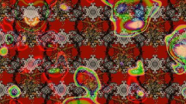 Kumaş desenli papatya çiçeği detayı. Kırmızı ve kahverengi renkte çiçekler.