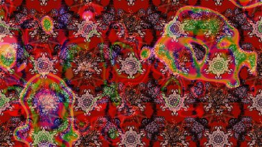 Çiçek buketleriyle klasik bir eskiz şekli. Kırmızı ve kahverengi renklerde. Raster illüstrasyonu.