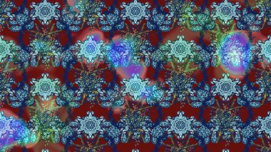 Şatafatlı bahar bahçesi dokusu. Raster illüstrasyonu. Mavi ve kırmızı renkte çiçekler. Mavi ve kırmızı renkte çiçek çizimi. Çiçek deseni.