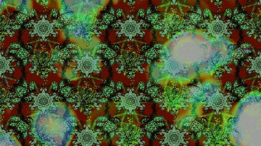 Tropik çiçek desenleri. Yeşil ve gri renkli çiçekler. Raster illüstrasyonu.