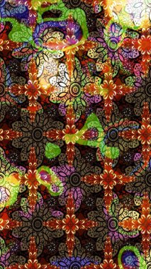 Kabile sanatı boho baskısı, klasik çiçek arkaplanı. Arkaplan dokusu, duvar kağıdı, kahverengi ve siyah renkli çiçek teması. Soyut etnik raster çizim kalıbı.