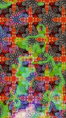 Yeşil ve bej renkli şirin çiçek desenleri. Renkli Bahar Teması eskiz kalıbı. Düz Çiçek Elementleri Tasarımı. Raster Modaya uygun kumaş deseni.