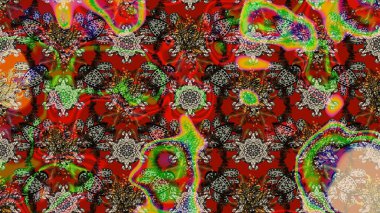 Çiçekli karalama şeklinde Raster çiçek deseni. Yumuşak, yaz çiçekli arka plan. Kırmızı ve kahverengi renkte çiçekler.