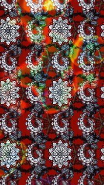 Küçük çiçekteki sevimli çiçek deseni. Raster illüstrasyonu. Kırmızı ve kahverengi renkte çiçekler.