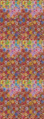 Çiçeksiz desenli, suluboya elle çizilmiş elementler. Parlak renkli fantezi çiçekleri, yapraklar, kahverengi ve nötr renklerde tomurcuklar kahverengi ve nötr.