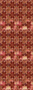 Süslü dekorasyon. Damask altın soyut çiçek kırmızı ve kahverengi renklerde pürüzsüz desen. Raster illüstrasyonu.